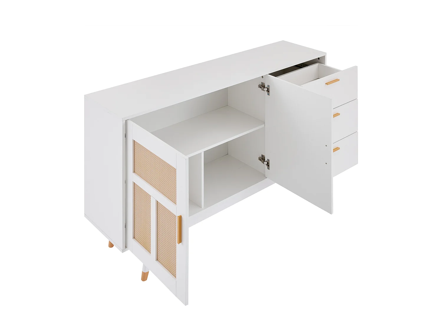 Eetkamerdressoir van rotan met 2 deuren en 3 laden - hout - wit (160x40x87 cm)