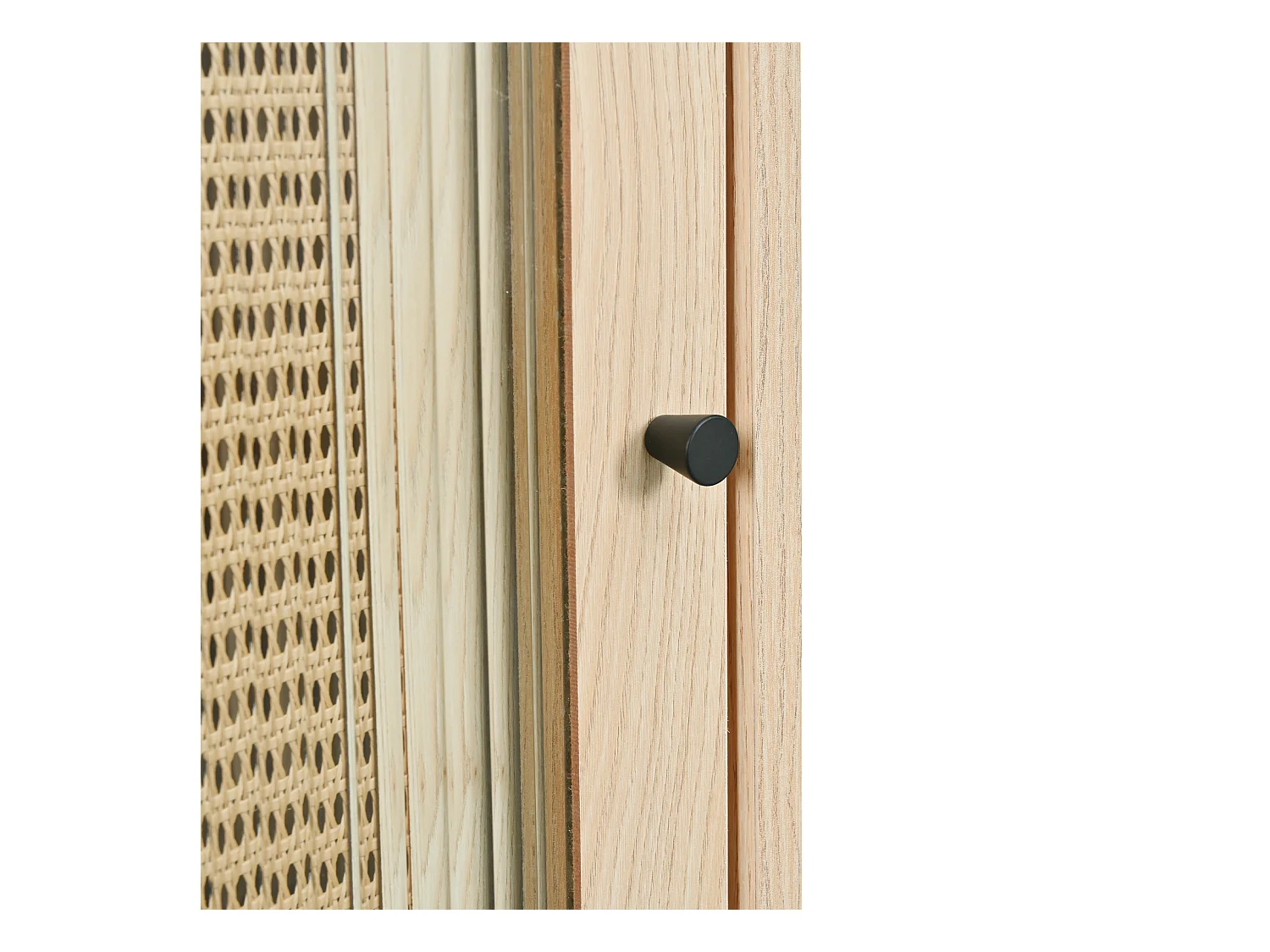 Eetkamerdressoir van hout met 2 schuifdeuren van rotan en glas, opbergmeubel - verstelbare planken - eiken (60x40x100 cm)