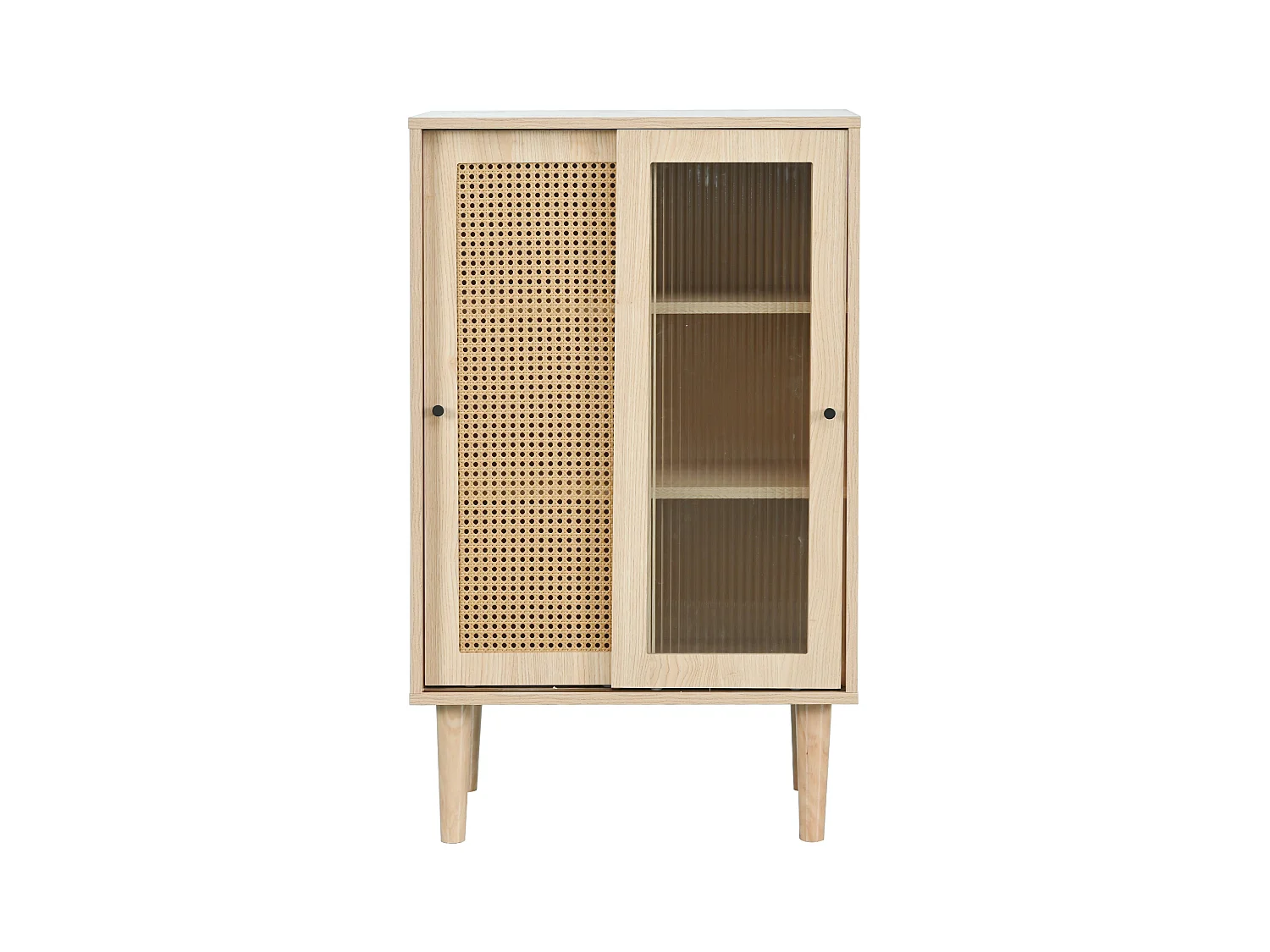 Eetkamerdressoir van hout met 2 schuifdeuren van rotan en glas, opbergmeubel - verstelbare planken - eiken (60x40x100 cm)