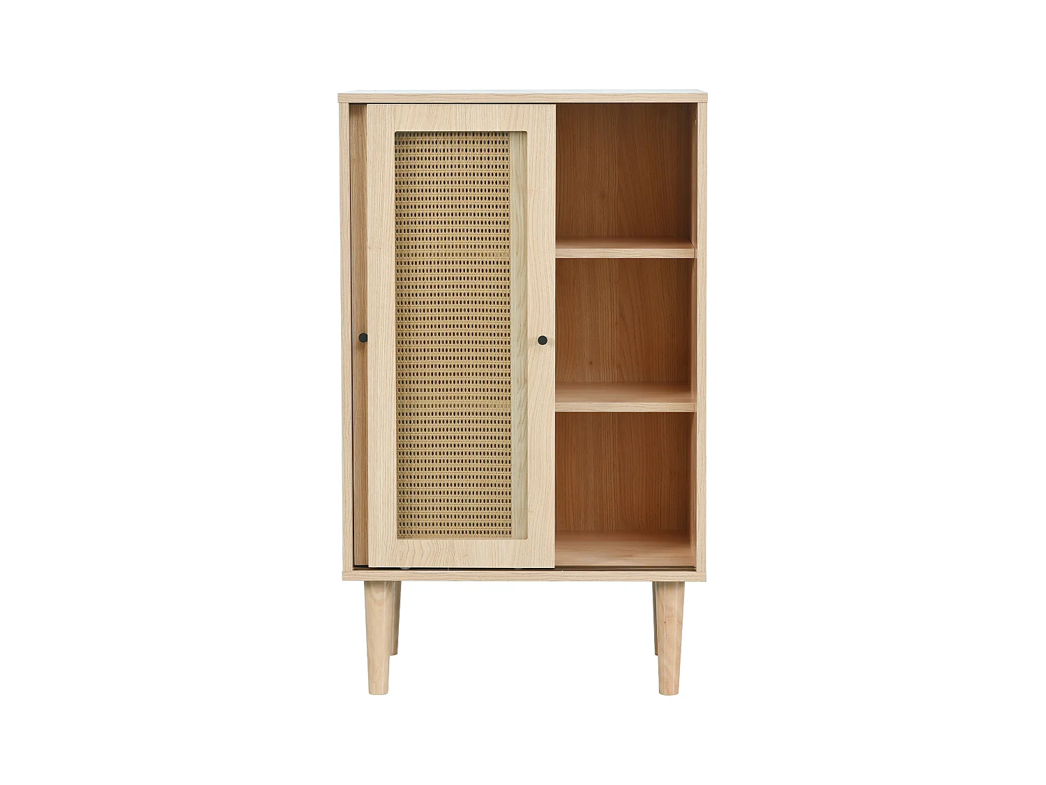 Eetkamerdressoir van hout met 2 schuifdeuren van rotan en glas, opbergmeubel - verstelbare planken - eiken (60x40x100 cm)