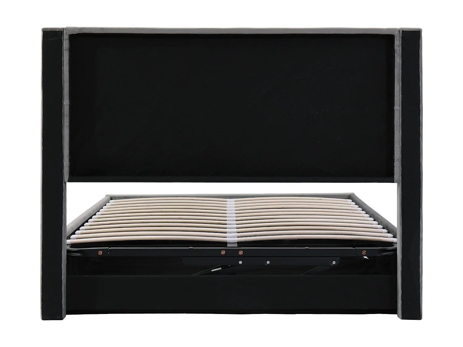 Lit coffre 140x200cm avec sommier - tête de lit capitonnée - velours gris (sans matelas)