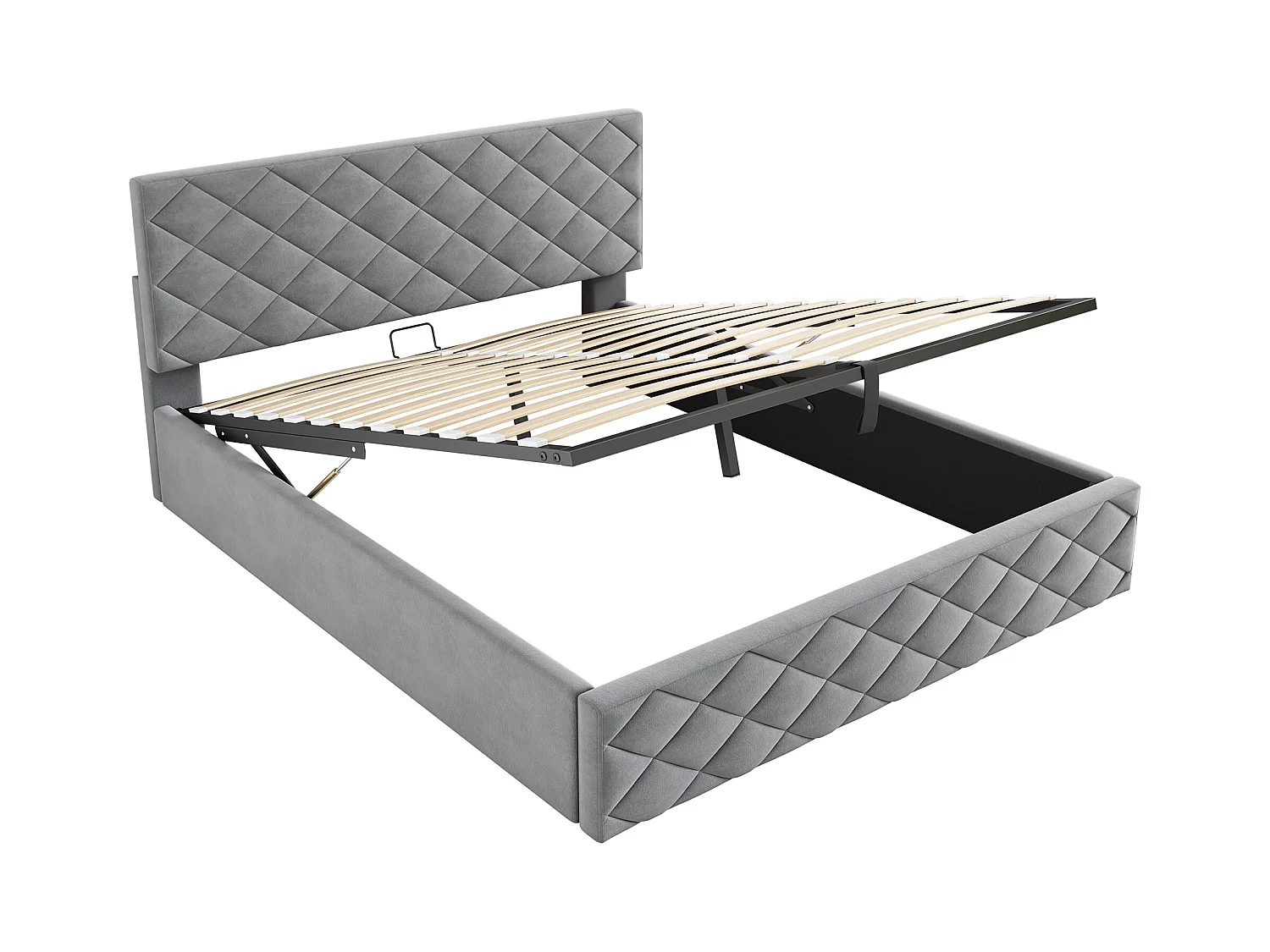 Lit coffre 140x200cm avec sommier - tête de lit capitonnée - velours gris (sans matelas)