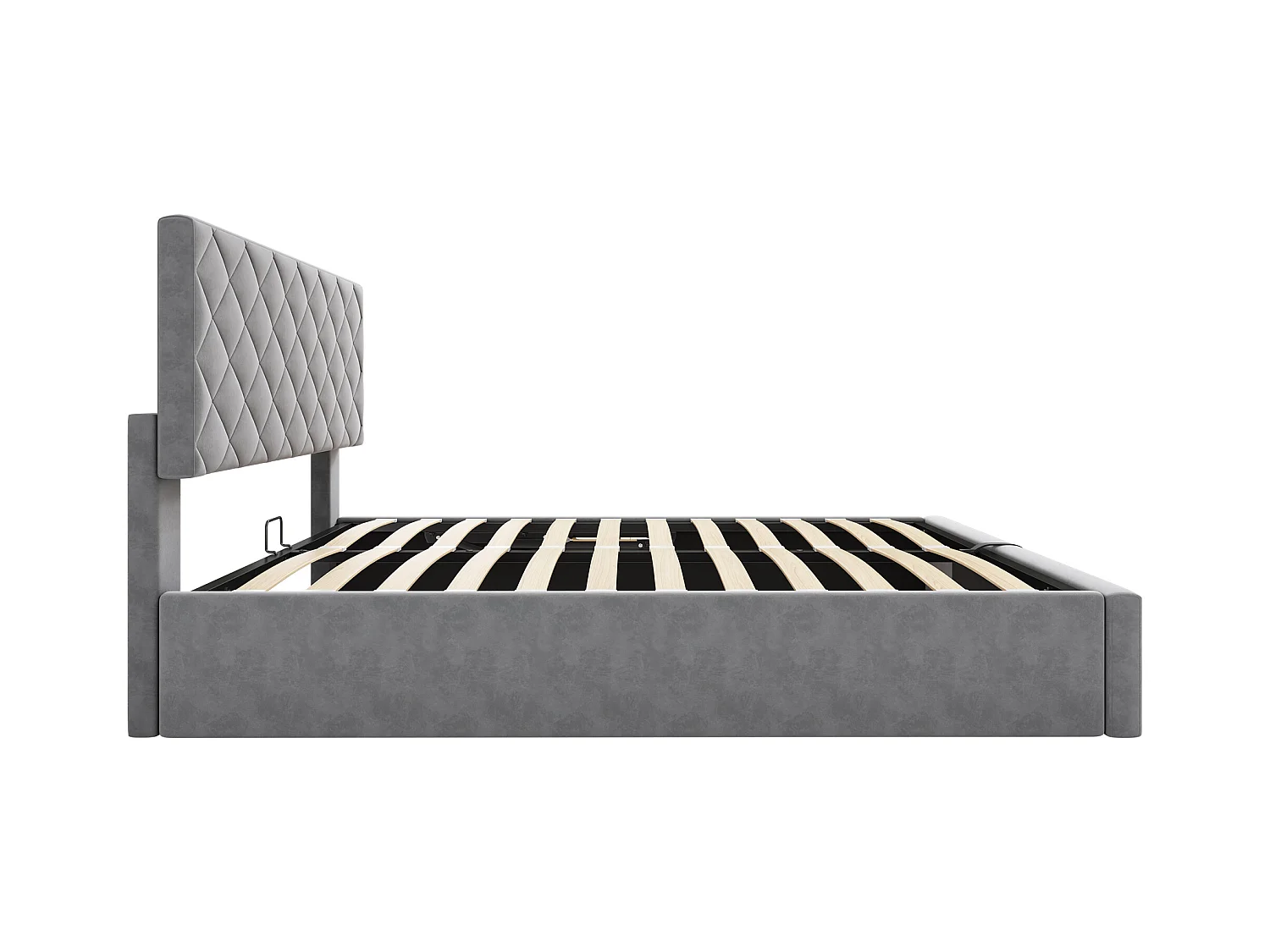 Lit coffre 140x200cm avec sommier - tête de lit capitonnée - velours gris (sans matelas)