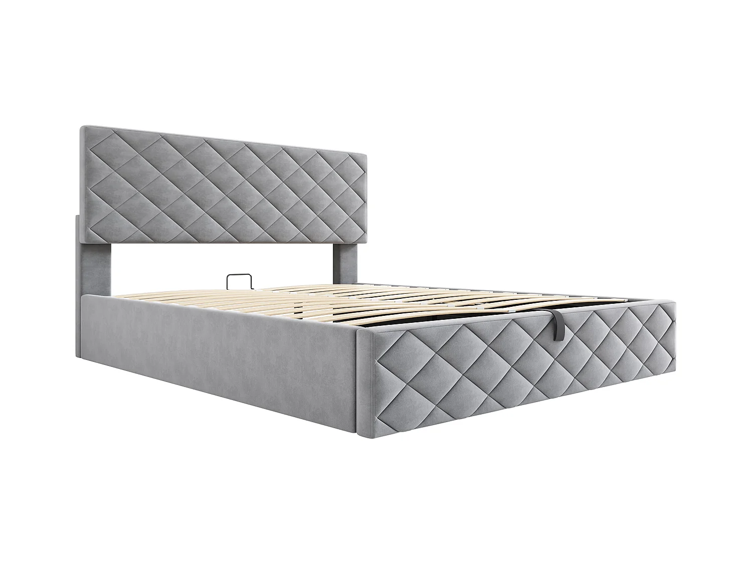 Lit coffre 140x200cm avec sommier - tête de lit capitonnée - velours gris (sans matelas)