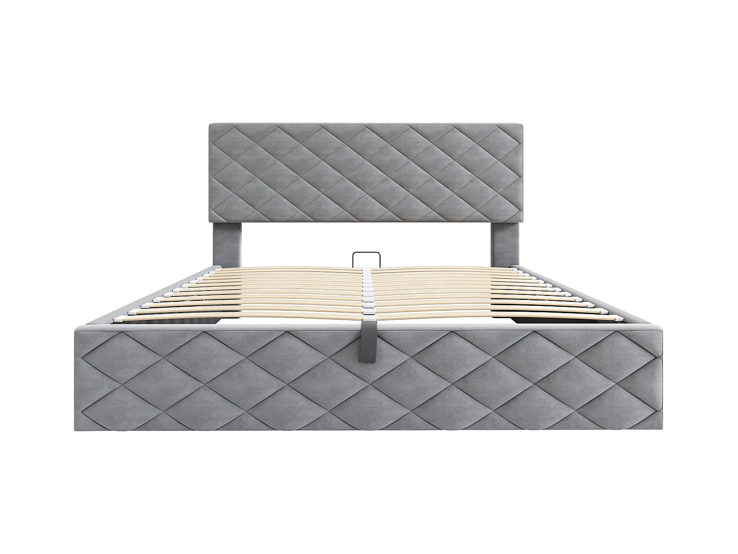 Lit coffre 140x200cm avec sommier - tête de lit capitonnée - velours gris (sans matelas)