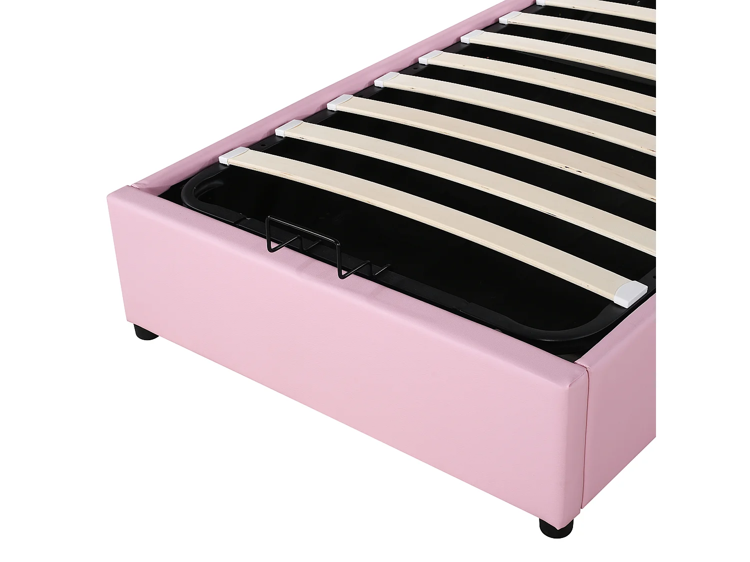 Kinderbed met opbergruimte 90x200cm met lattenbodem - in hoogte verstelbaar hoofdeinde - kunstleer - roze (zonder matras)