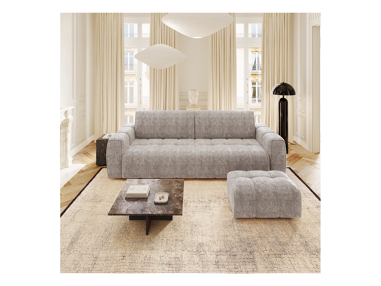 Canapé 4 places velours chenillé beige BARI