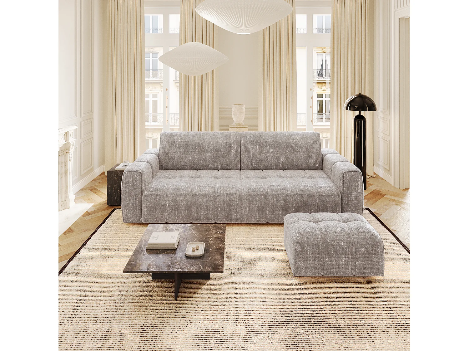 Canapé 4 places velours chenillé beige BARI