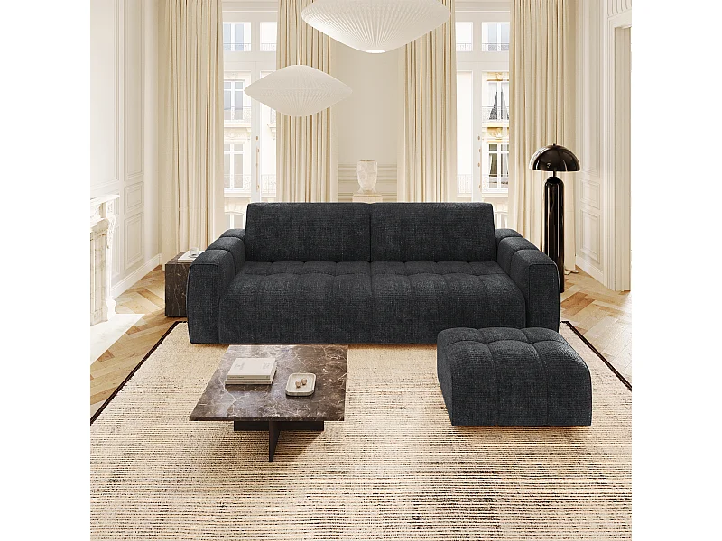 Canapé 4 places velours chenillé anthracite foncé BARI