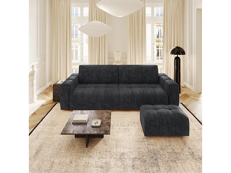 Canapé 4 places velours chenillé anthracite foncé BARI