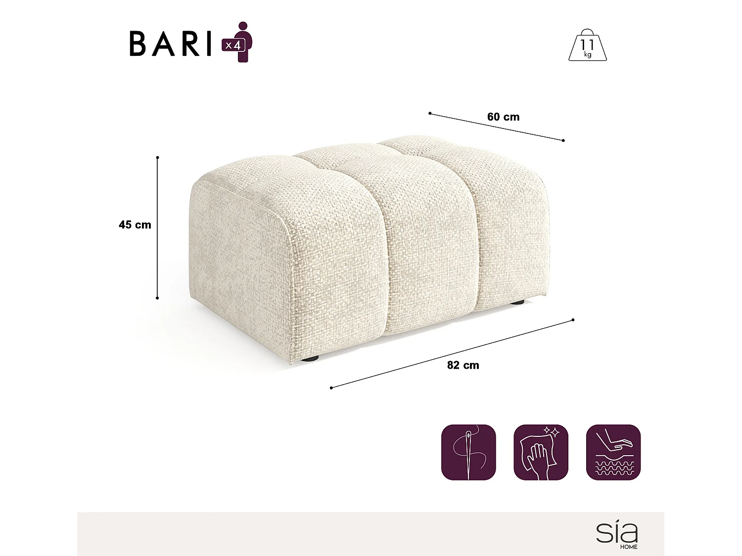 Pouf BARI en velours chenillé beige