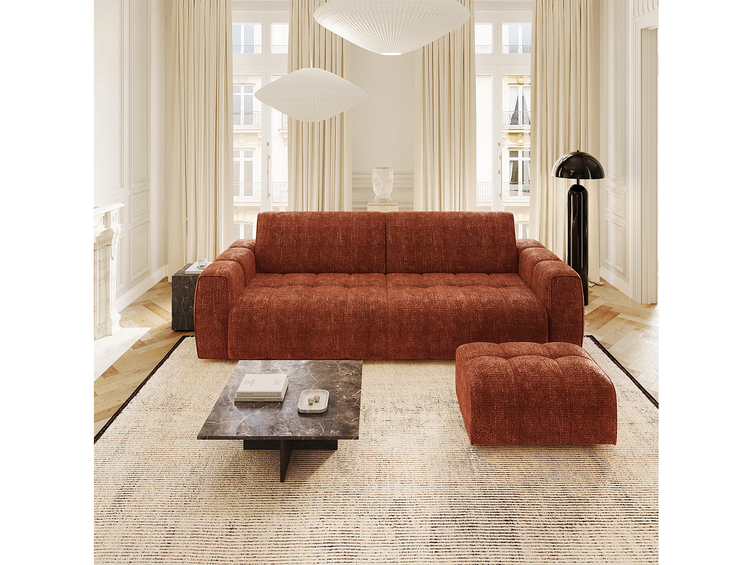 Pouf velours chenillé terracotta BARI