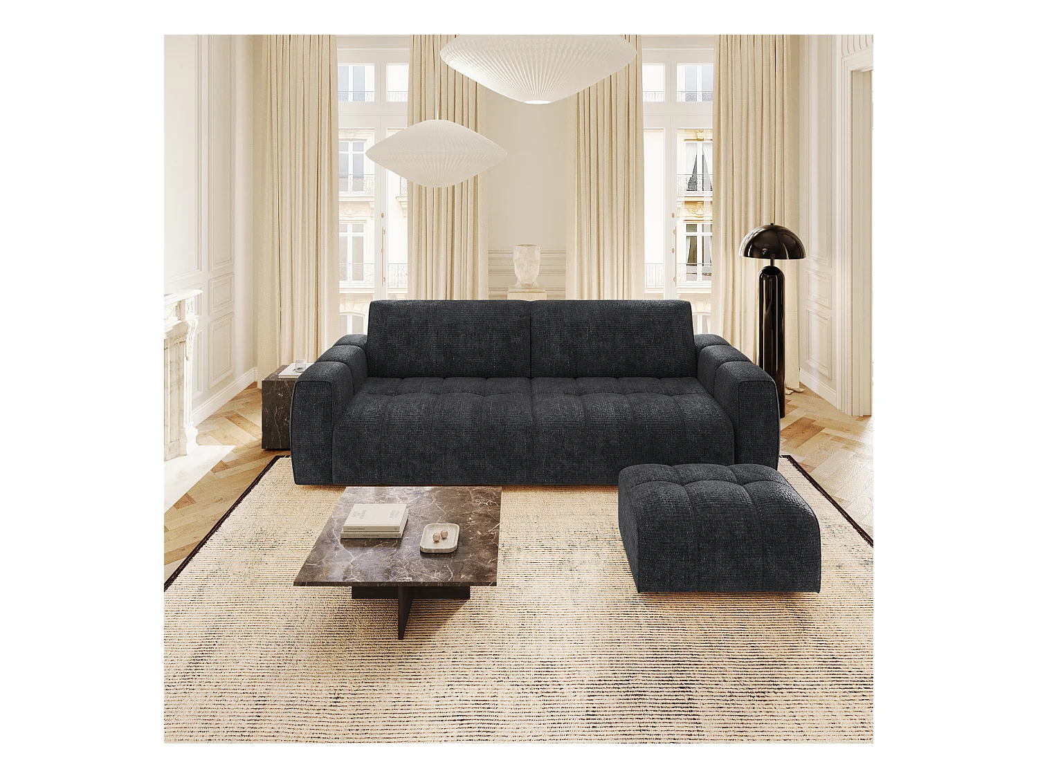 Pouf velours chenillé anthracite foncé BARI