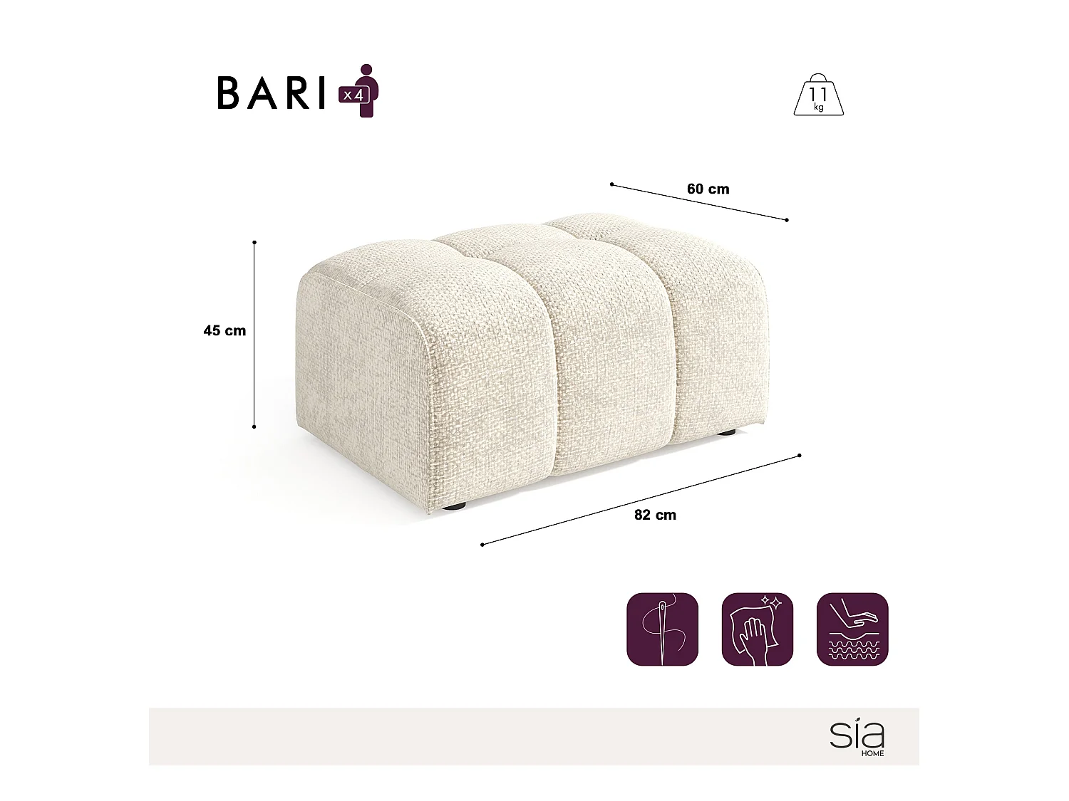 Pouf velours chenillé anthracite foncé BARI