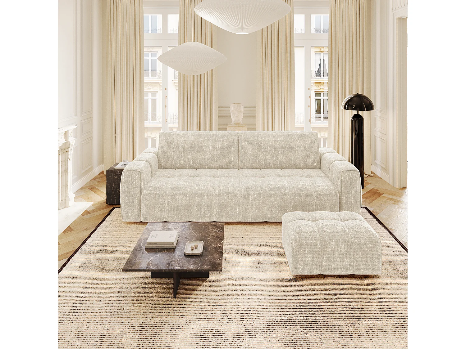 Pouf velours chenillé crème BARI