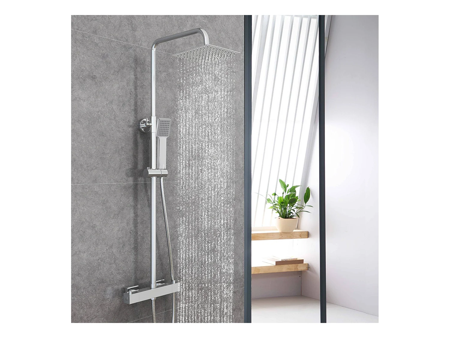 Colonne de Douche AICA avec Mitigeur Thermostatique 38 °C Laiton & Inox