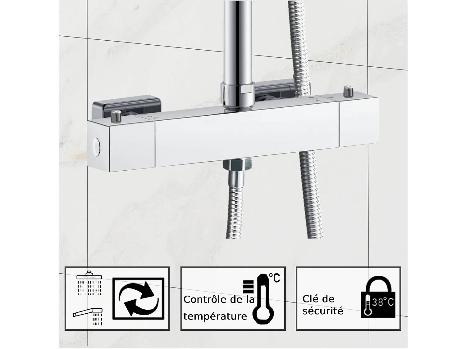 Colonne de Douche AICA avec Mitigeur Thermostatique 38 °C Laiton & Inox