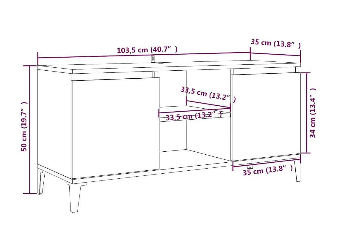 Mueble TV multimedia estantería para televisión buffet para televisión comedor salón dormitorio con patas de metal Sonoma 103,5 x 35 x 50 cm gris 02_0026879