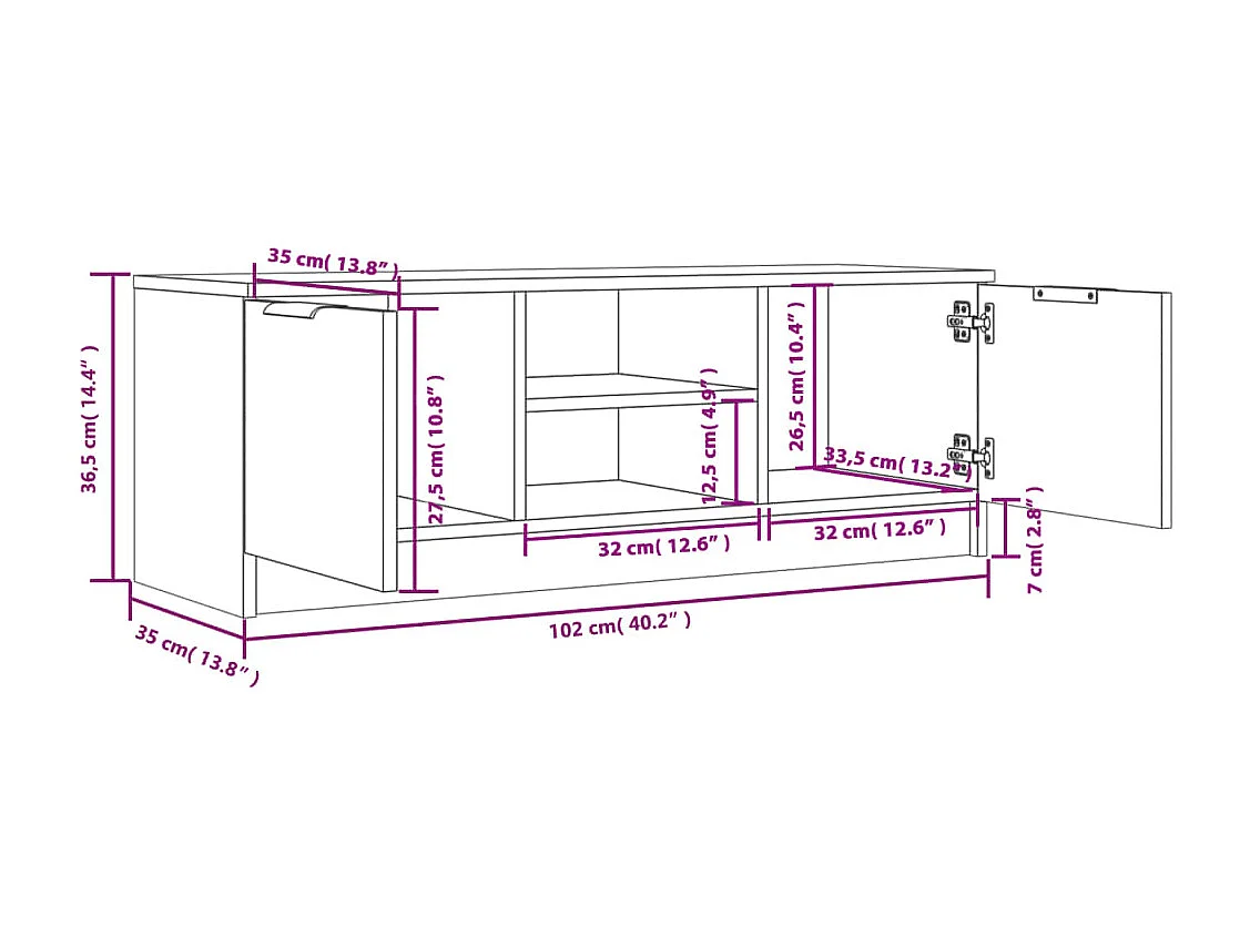 Mueble TV multimedia estantería para televisión buffet para televisión comedor salón dormitorio 102 x 35 x 36,5 cm madera contrachapada gris 02_0025565