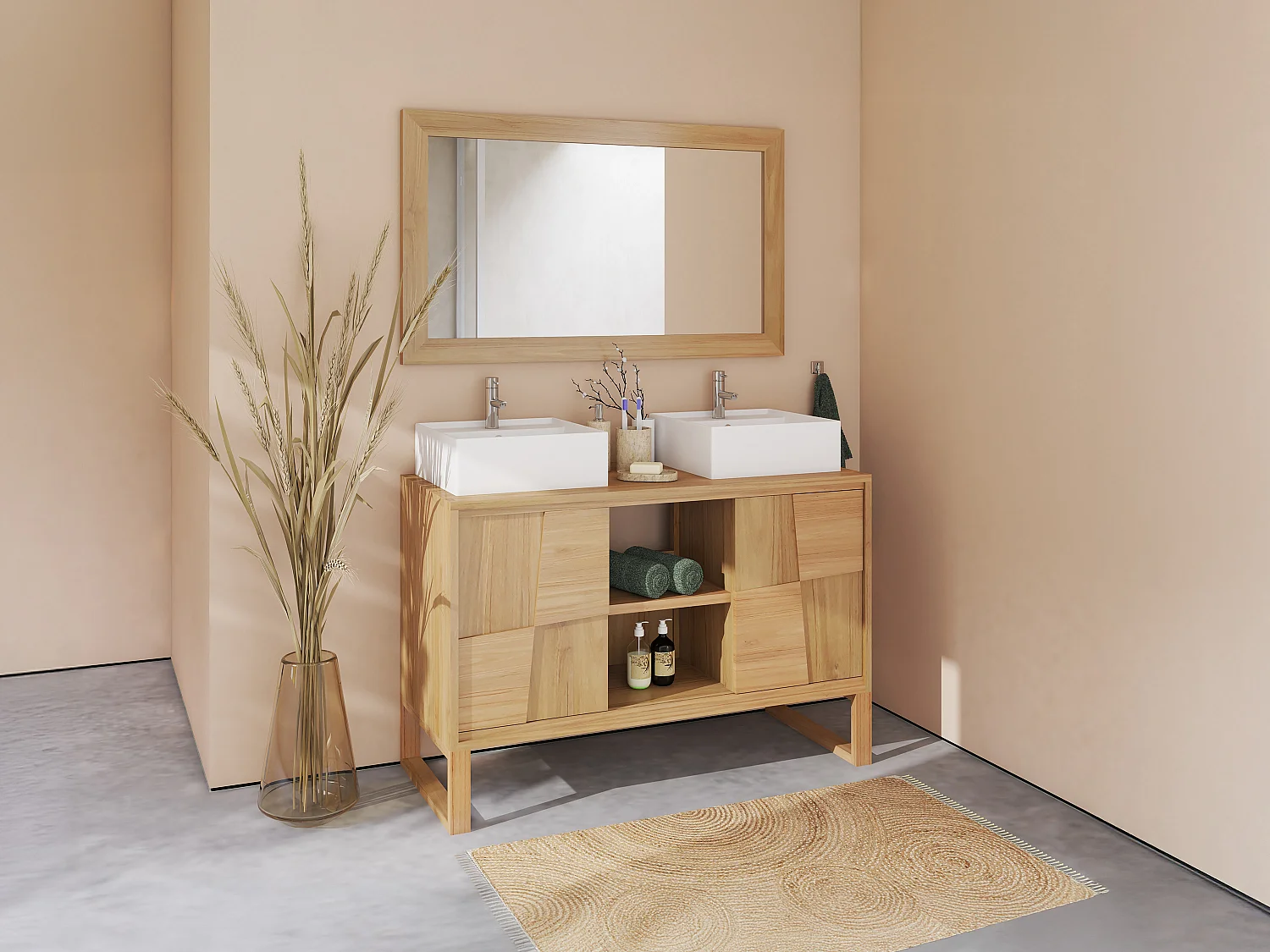 Meuble sous vasque sur pieds en teck - L120 cm - MATARAM