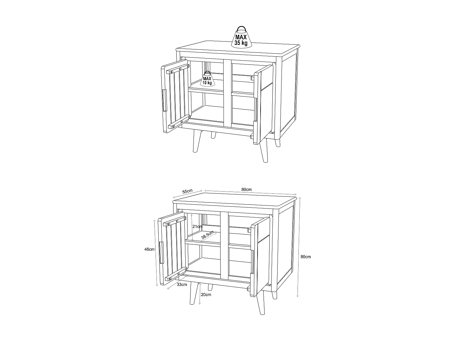 Mobile sotto lavabo con piedi in teak 80 cm - BINTUNI