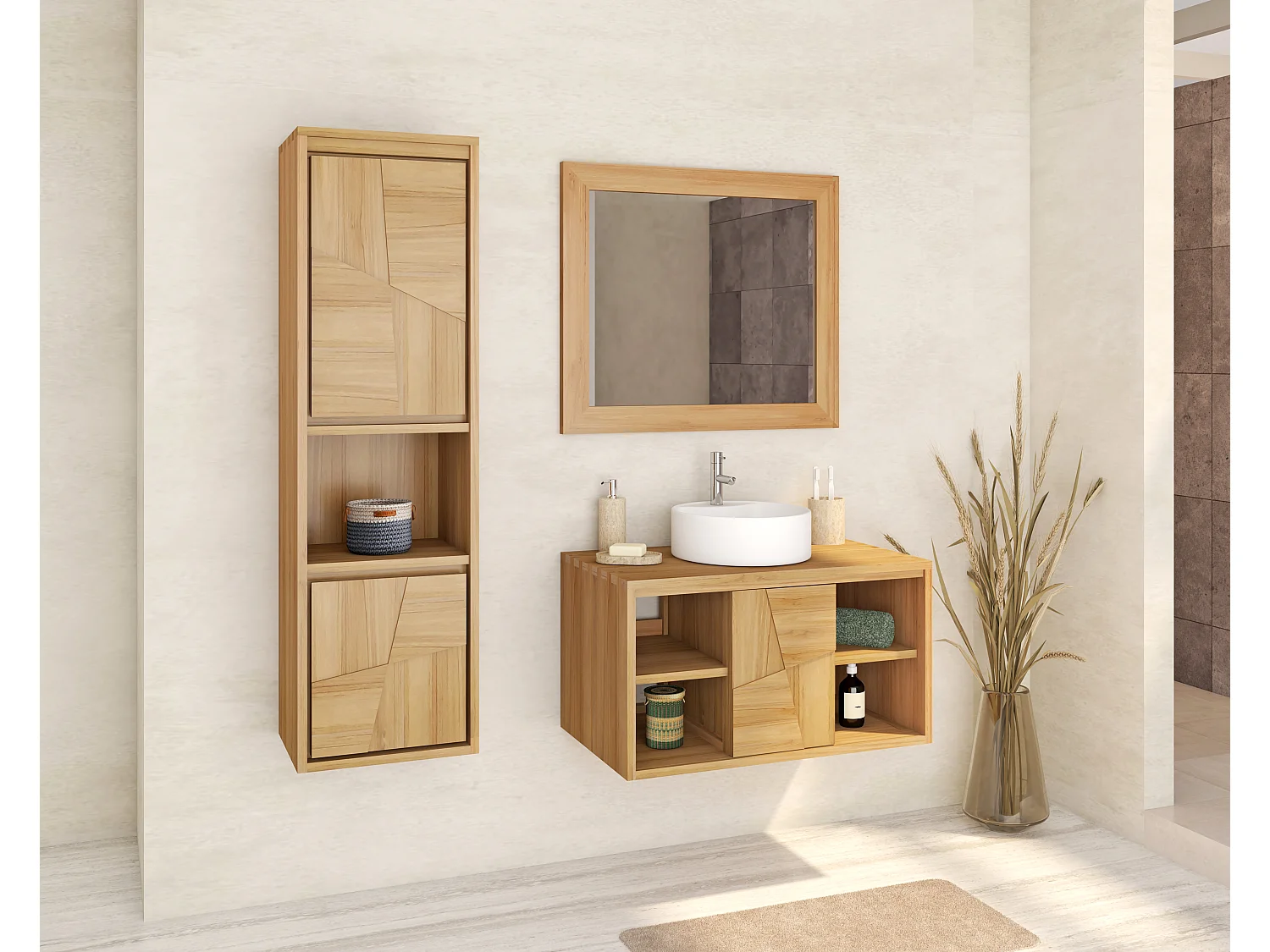 Colonne de salle de bain suspendue en teck - H140 cm - SUMBAWA