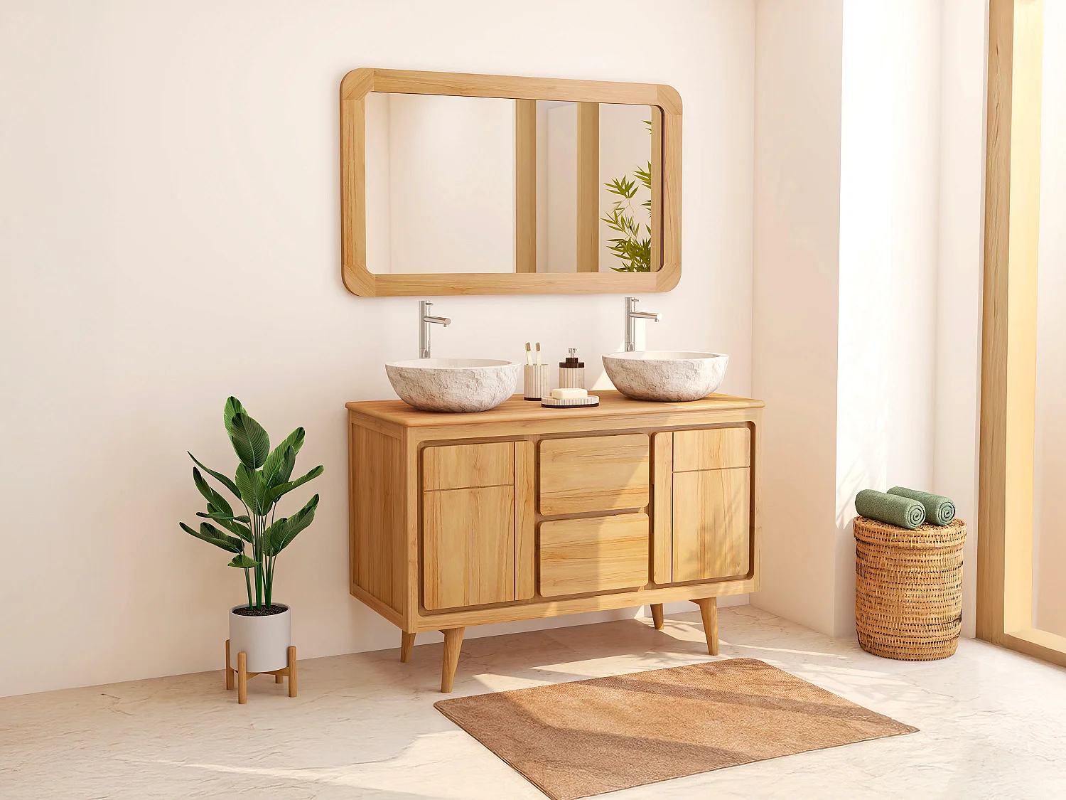 Mobile sotto lavabo con piedi in teak 120 cm - BINTUNI
