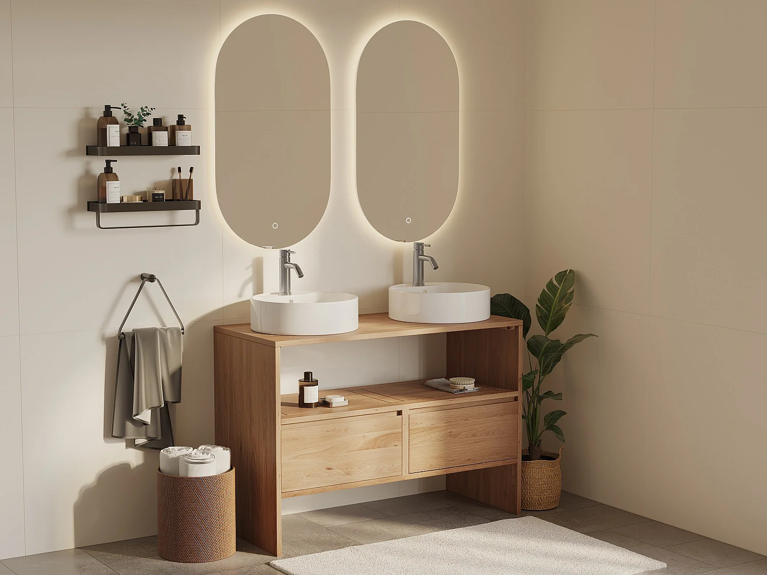 Waschbeckenunterschrank aus Massivholz Eiche - Hell Natur - 110 cm - CAVIZO