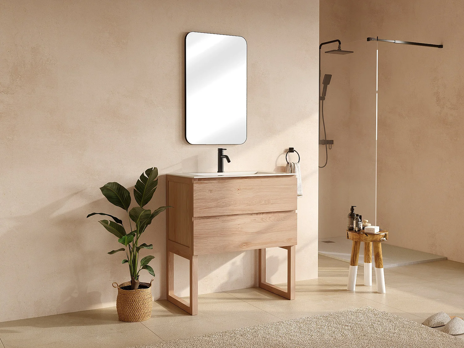 Mueble bajo lavabo de roble macizo - Natural claro - 80 cm - TARELO