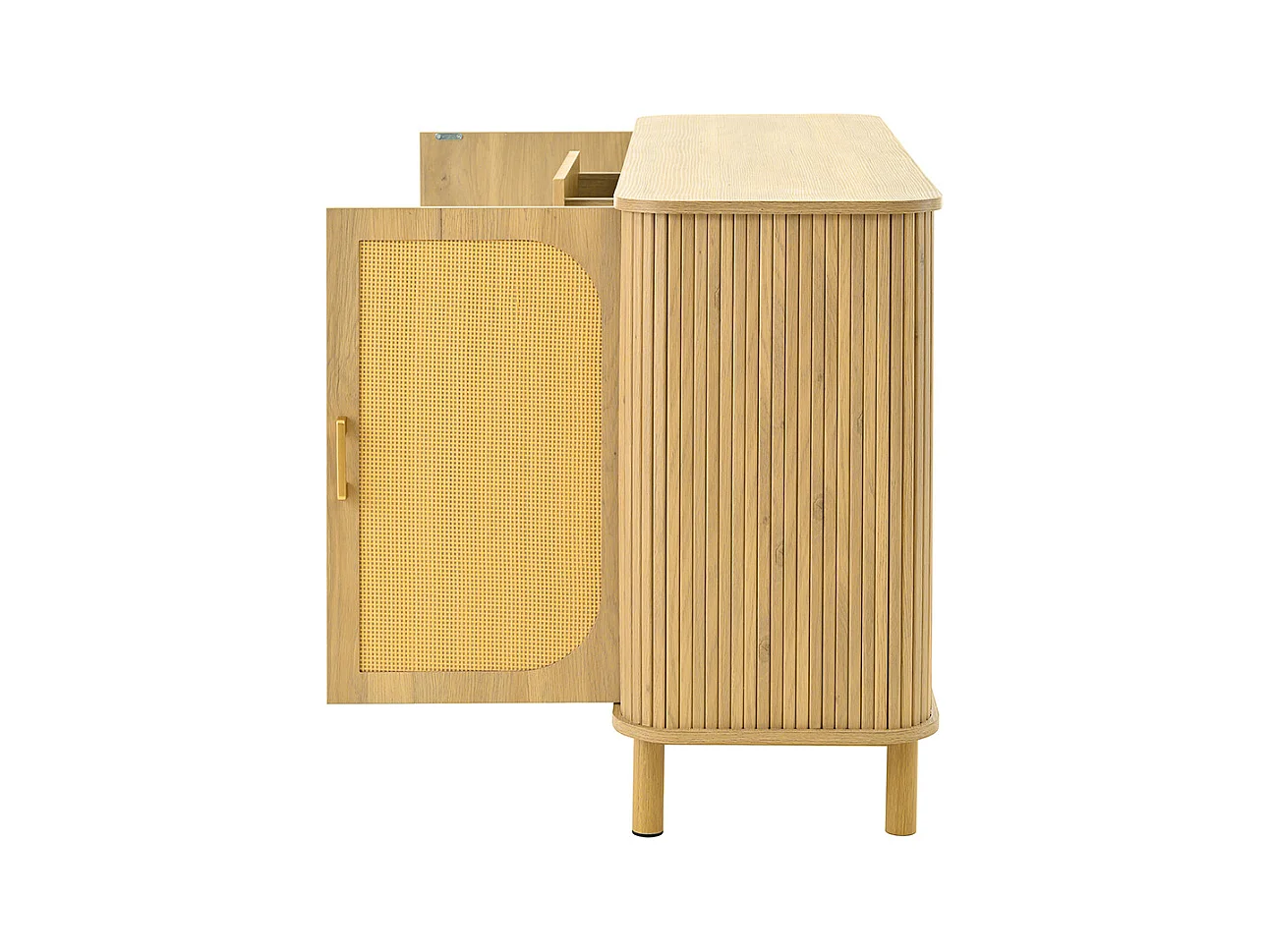 Buffet moderne tiroirs étagères pieds métalliques bois meuble salon polyvalent incontournable naturel