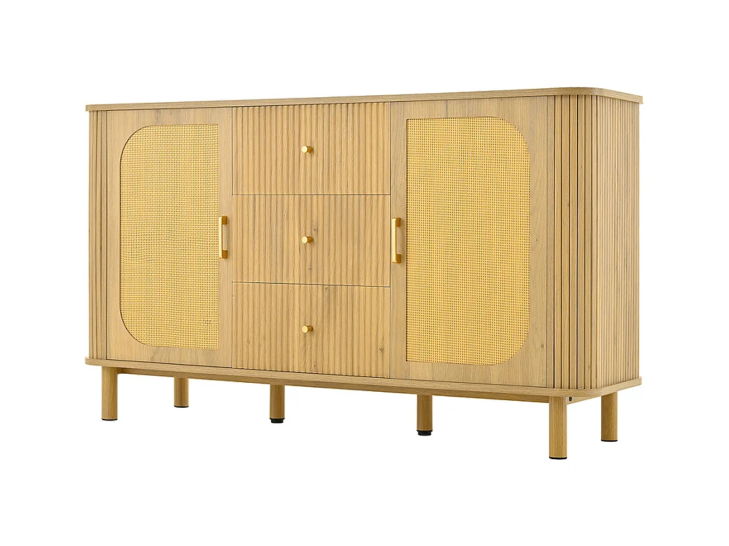 Buffet moderne tiroirs étagères pieds métalliques bois meuble salon polyvalent incontournable naturel