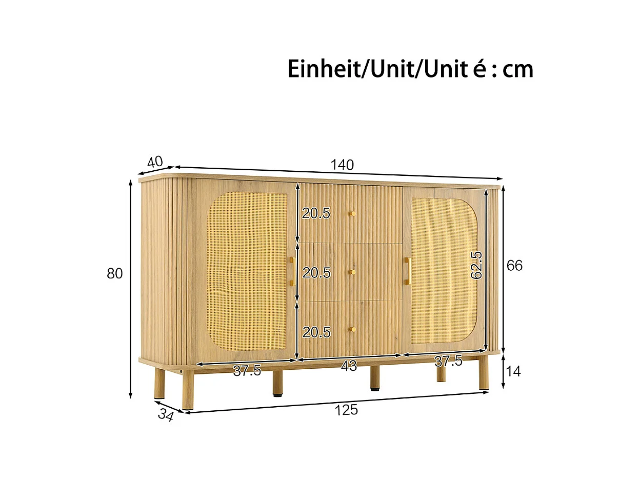 Buffet moderne tiroirs étagères pieds métalliques bois meuble salon polyvalent incontournable naturel