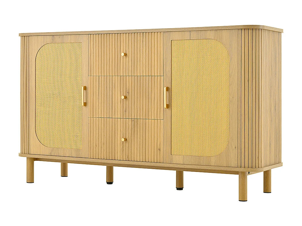 Buffet moderne tiroirs étagères pieds métalliques bois meuble salon polyvalent incontournable naturel