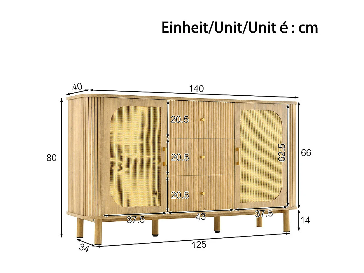 Buffet moderne tiroirs étagères pieds métalliques bois meuble salon polyvalent incontournable naturel