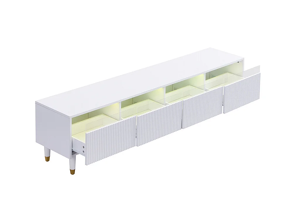 Meuble TV blanc moderne 178 cm design minimaliste rangement 4 tiroirs MDF acrylique salon stable élégant