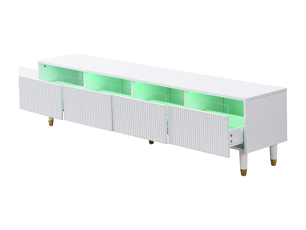 Meuble TV blanc moderne 178 cm design minimaliste rangement 4 tiroirs MDF acrylique salon stable élégant