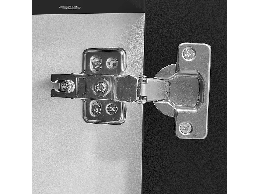 Meuble TV noir brillant pieds blancs portes tiroirs élégants bandeau lumineux LED