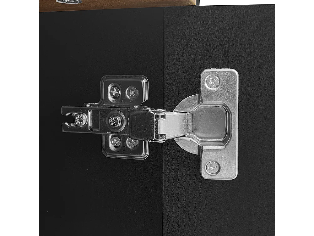 Meuble TV trois portes compact noir bois naturel 49.5 cm hauteur 160 cm longueur 39 cm largeur