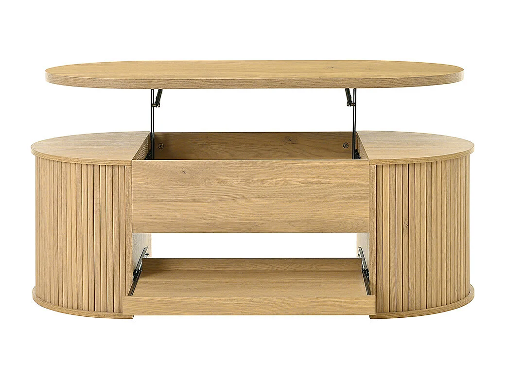 Table basse relevable bois courbé étagère coulissante plateau relevable multifonction salon naturel