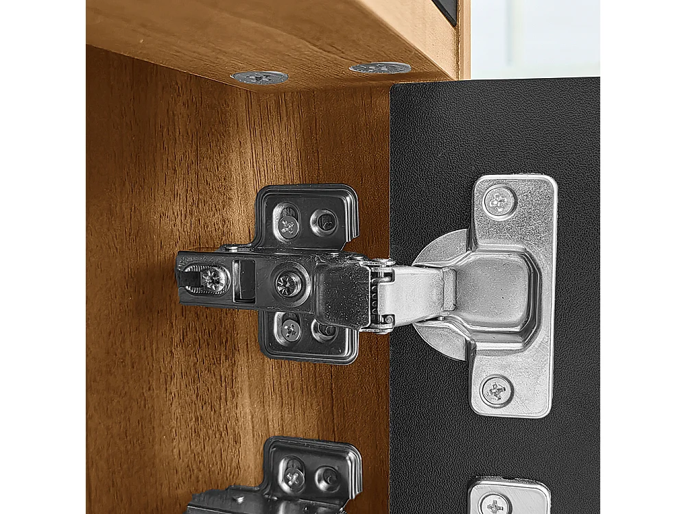 Meuble TV trois portes textures raffinées noir bois naturel