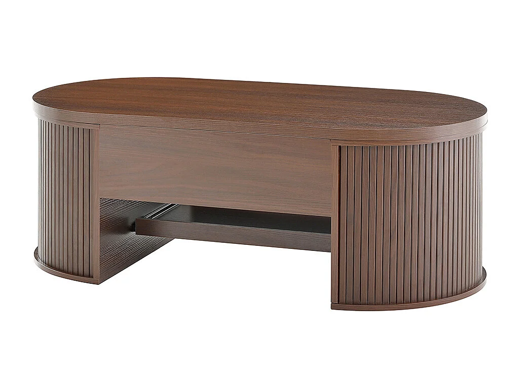 Table basse relevable bois courbé étagère coulissante plateau relevable multifonction salon marron