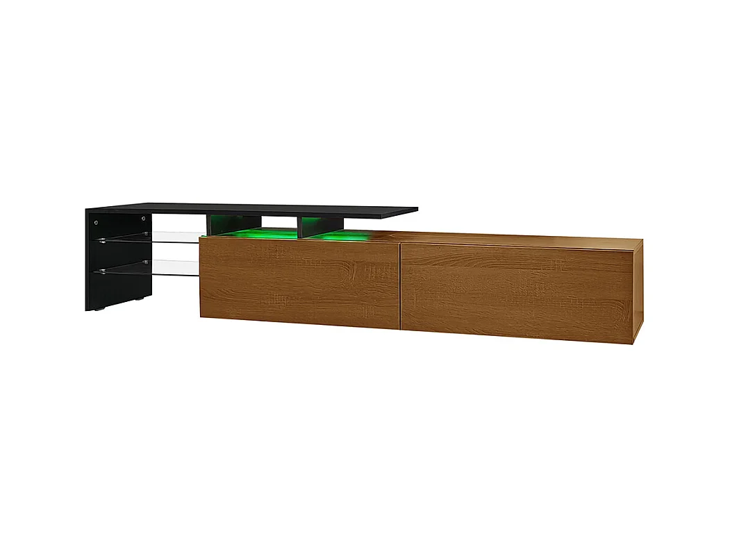 Meuble TV design moderne élégant rangement pratique noir bois étagères verre éclairage LED