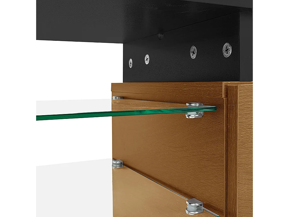 Meuble TV design moderne élégant rangement pratique noir bois étagères verre éclairage LED