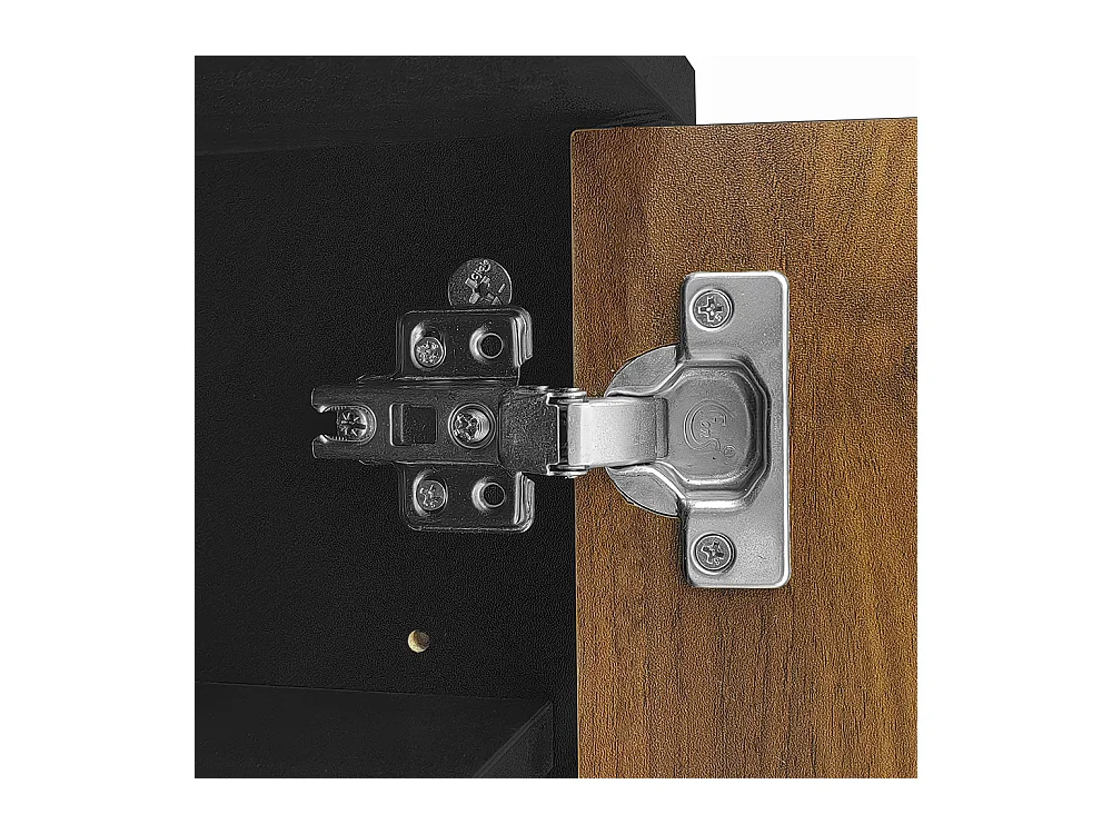 Meuble TV bas panneaux motif vagues trois tiroirs bois noir