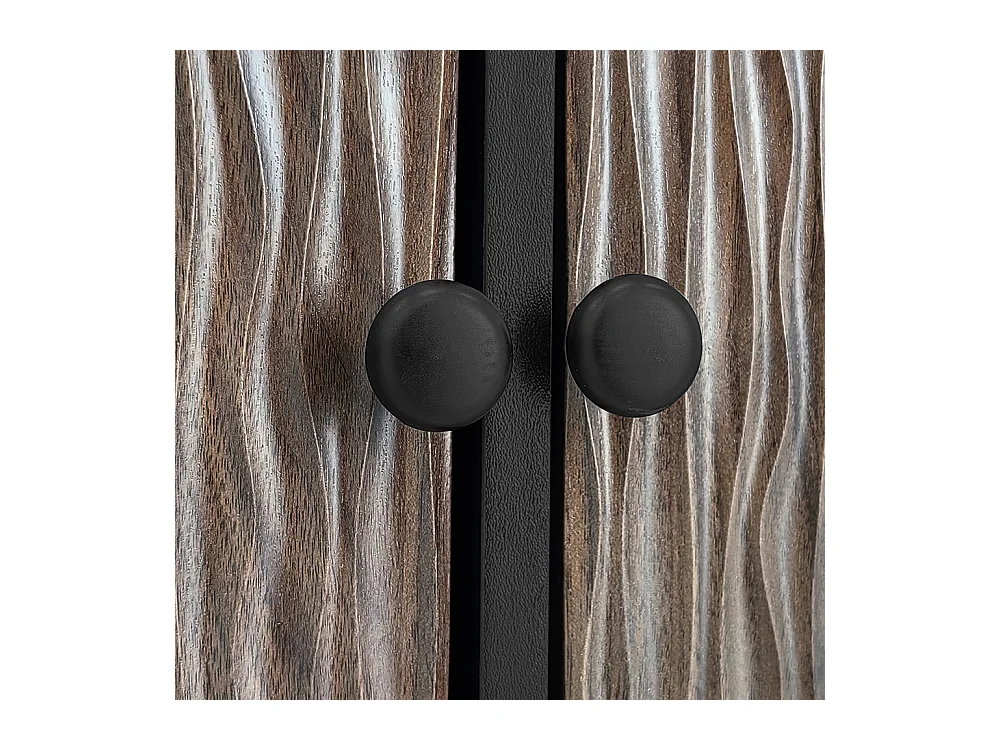 Meuble TV bas panneaux motif vagues trois tiroirs bois noir