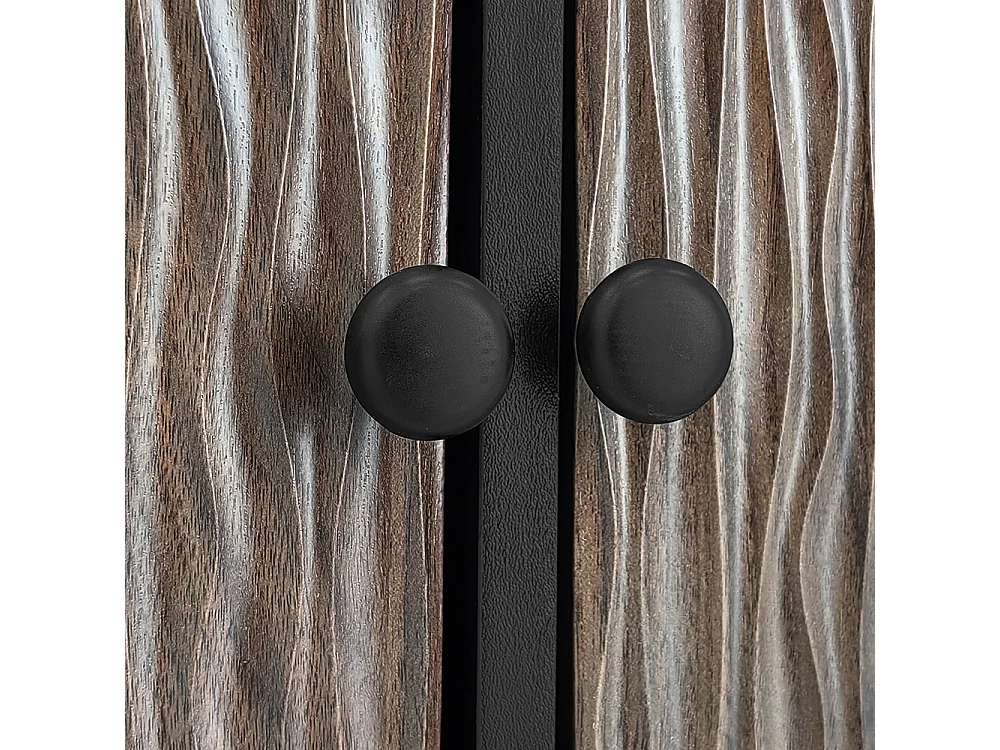 Meuble TV bas panneaux motif vagues trois tiroirs bois noir