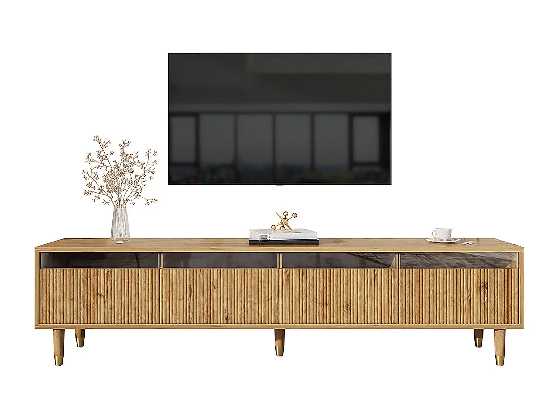 Meuble TV bois moderne 178 cm design minimaliste rangement 4 tiroirs MDF acrylique salon stable élégant