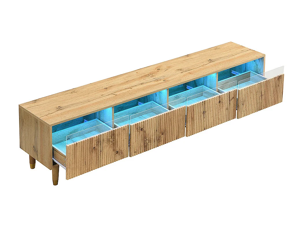 Meuble TV bois moderne 178 cm design minimaliste rangement 4 tiroirs MDF acrylique salon stable élégant