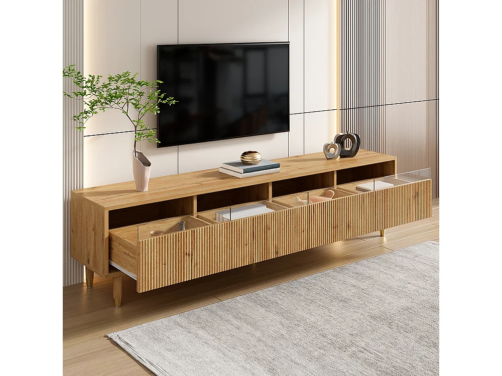 Meuble TV bois moderne 178 cm design minimaliste rangement 4 tiroirs MDF acrylique salon stable élégant