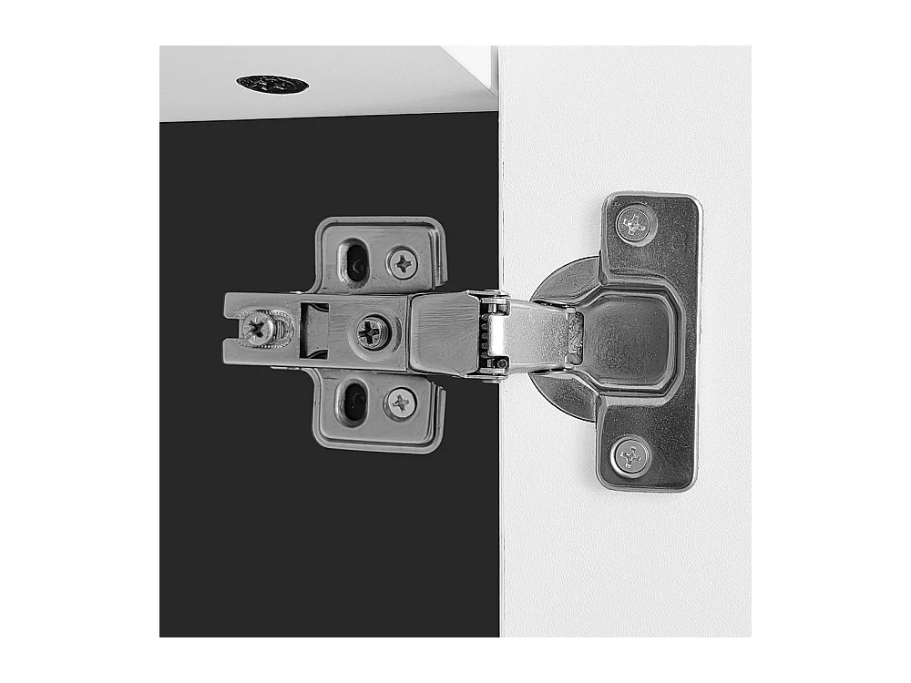 Meuble TV bas armoire blanche brillante pieds noirs portes tiroirs simples